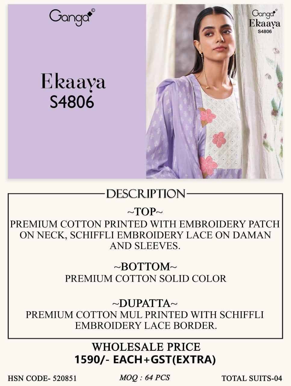 EKAAYA 4806 Series By Ganga Fashion Beautiful Festive Suits Stylish Colorful Fancy Casual Wear & Ethnic Wear PREMIUM COTTON Dresses At Wholesale Price